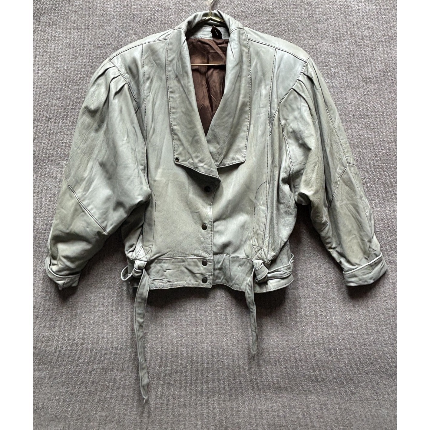 Bki Sofia Vintage Authentic Leather Jacket Women M / L Green Fade Worn Vtg Flaws